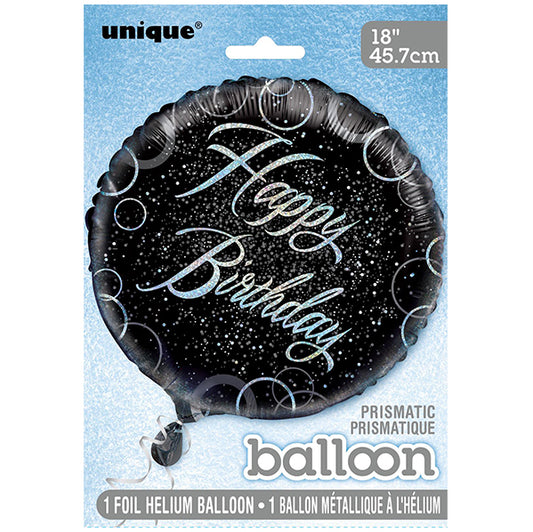 Black & Silver Glitz "Happy Birthday" Foil Balloon 45cm