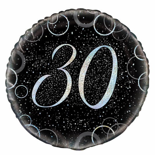 Black & Silver Glitz "30" Foil Balloon 45cm