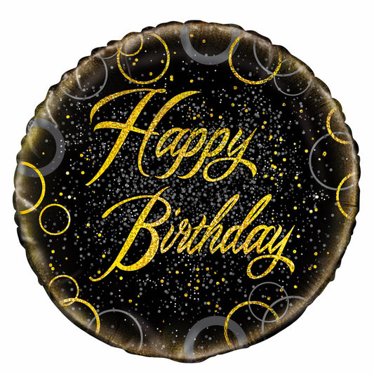 Black & Gold Glitz "Happy Birthday" Foil Balloon 45cm