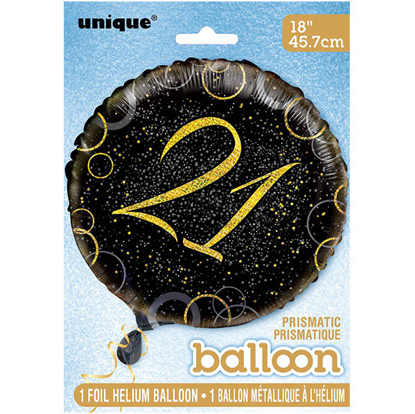 Black & Gold Glitz "21" Foil Balloon 45cm