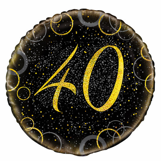 Black & Gold Glitz "40" Foil Balloon 45cm