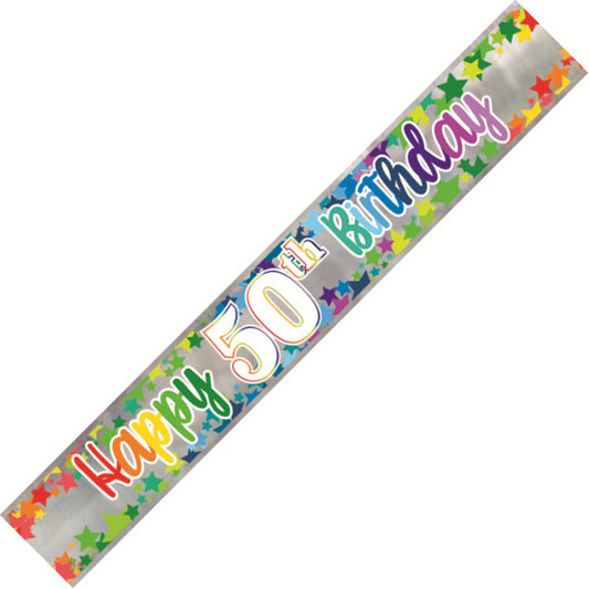 Rainbow Stars "Happy 50th Birthday" Foil Banner - 2.74m