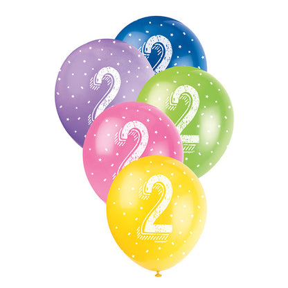 Number "2" Assorted Colour Pearl Balloons 30cm (Pack of 5)