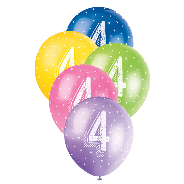 Number "4" Assorted Colour Pearl Balloons 30cm (Pack of 5)