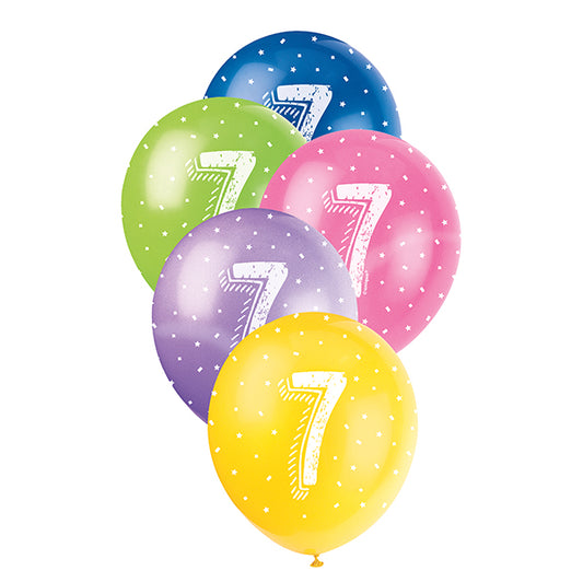 Number "7" Assorted Colour Pearl Balloons 30cm (Pack of 5)