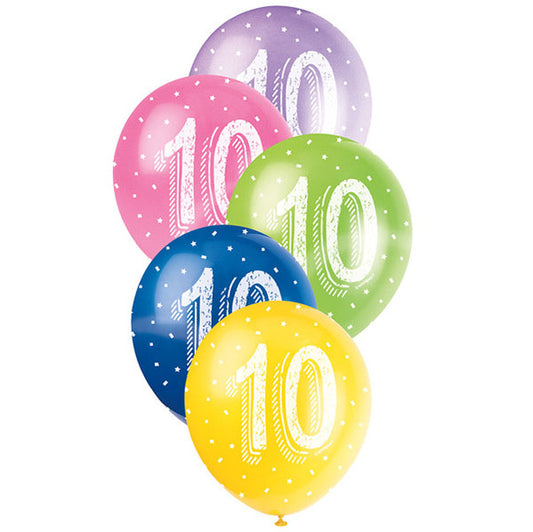 Number "10" Assorted Colour Pearl Balloons 30cm (Pack of 5)