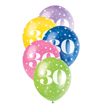 Number "30" Assorted Colour Pearl Balloons 30cm (Pack of 5)