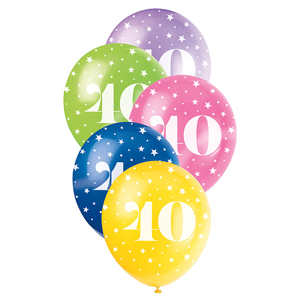 Number "40" Assorted Colour Pearl Balloons 30cm (Pack of 5)