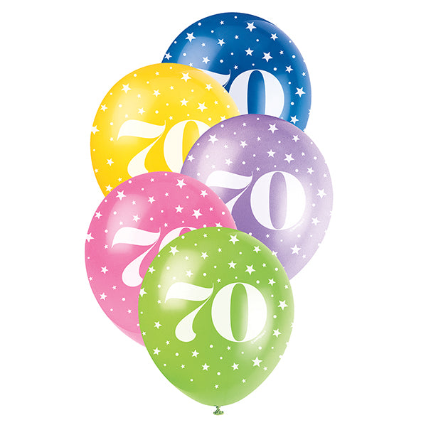 Number "70" Assorted Colour Pearl Balloons 30cm (Pack of 5)