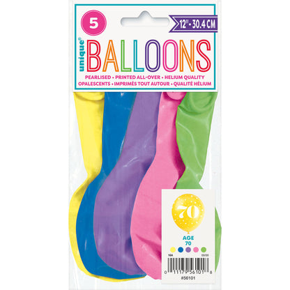 Number "70" Assorted Colour Pearl Balloons 30cm (Pack of 5)