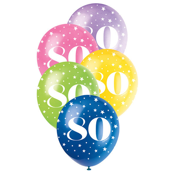 Number "80" Assorted Colour Pearl Balloons 30cm (Pack of 5)