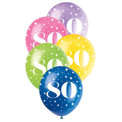 Number "80" Assorted Colour Pearl Balloons 30cm (Pack of 5)