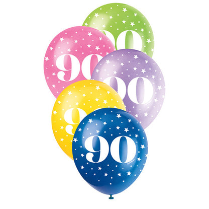 Number "90" Assorted Colour Pearl Balloons 30cm (Pack of 5)