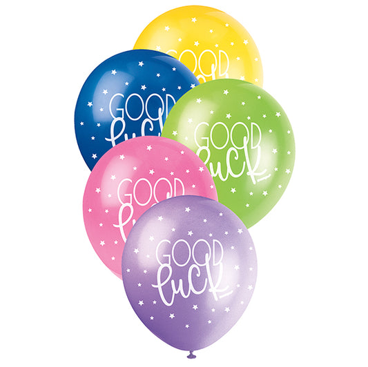 "Good Luck" Assorted Colour Pearl Balloons 30cm (Pack of 5)