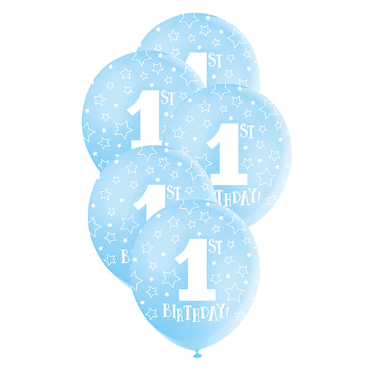 "1st Birthday" Powder Blue Pearl Balloons 30cm (Pack of 5)