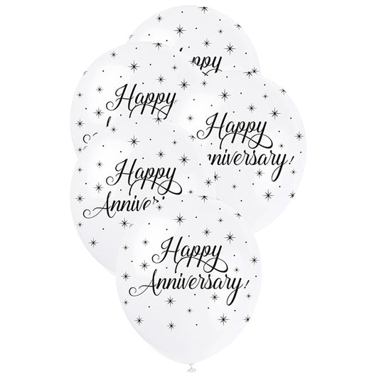 "Happy Anniversary" Pearl White Balloons 30cm (Pack of 5)