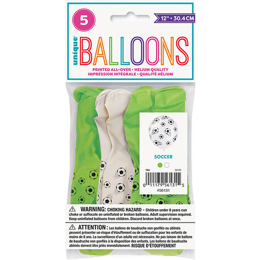 "Soccer Ball" Lime Green & White Balloons 30cm (Pack of 5)