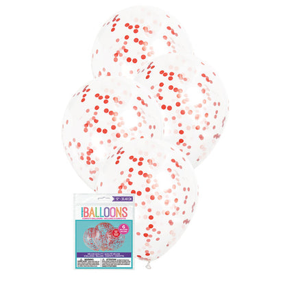 Clear Balloons With Ruby Red Confetti Balloons 30cm (Pack of 6)