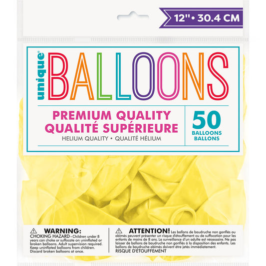 Lemon Yellow Crystal Premium Balloons 30cm (Pack of 50)