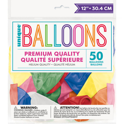 Assorted Colour Premium Balloons 30cm (Pack of 50)