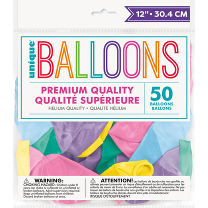 Assorted Colour Pastel Premium Balloons 30cm (Pack of 50)