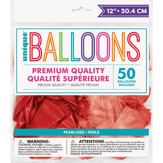 Flame Red Pearl Premium Balloons 30cm (Pack of 50)