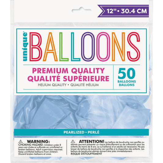 Sky Blue Pearl Premium Balloons 30cm (Pack of 50)