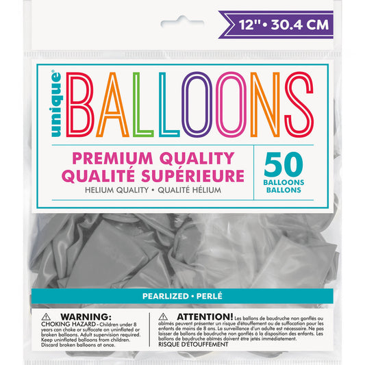 Shimmering Silver Pearl Premium Balloons 30cm (Pack of 50)