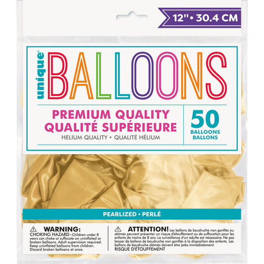 Champagne Gold Pearl Premium Balloons 30cm (Pack of 50)