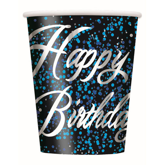 Glitz Blue "Happy Birthday" Paper Cups 270ml (Pack of 8)