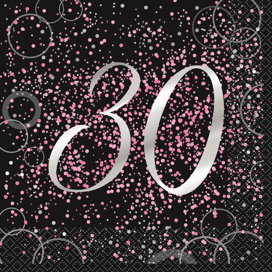 Glitz Pink "30" Foil Stamped Luncheon Napkins (Pack of 16)