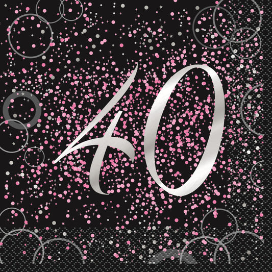 Glitz Pink "40" Foil Stamped Luncheon Napkins (Pack of 16)