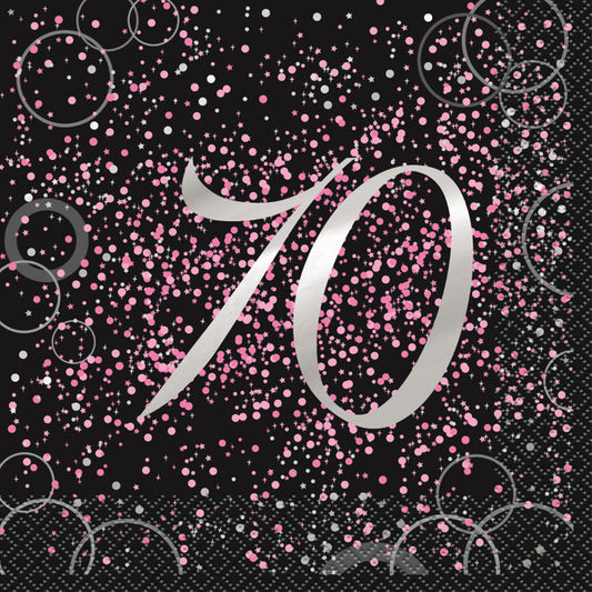 Glitz Pink "70" Foil Stamped Luncheon Napkins (Pack of 16)