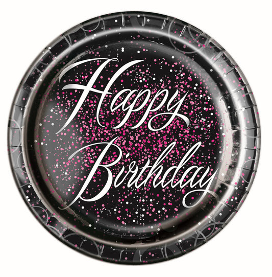 Pink Glitz "Happy Birthday" Foil Stamped Paper Plates 23cm (Pack of 8)