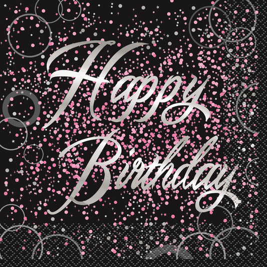 Glitz Pink "Happy Birthday" Foil Stamped Luncheon Napkins (Pack of 16)