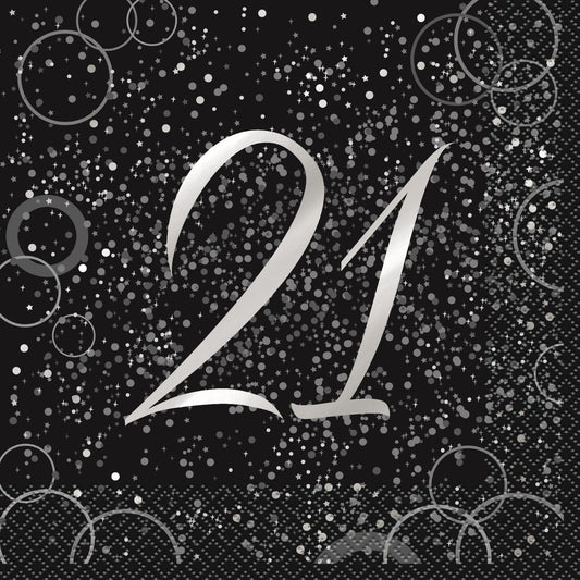 Glitz Silver "21" Foil Stamped Luncheon Napkins (Pack of 16)