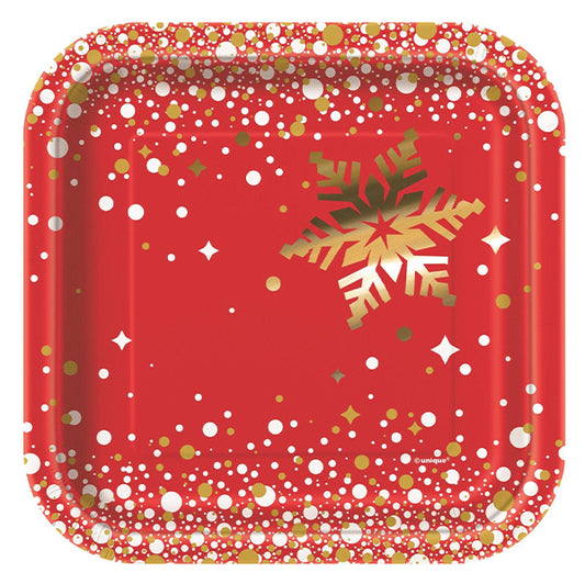 Gold Sparkle Christmas Foil Stamped Paper Plates 18cm (Pack of 8)