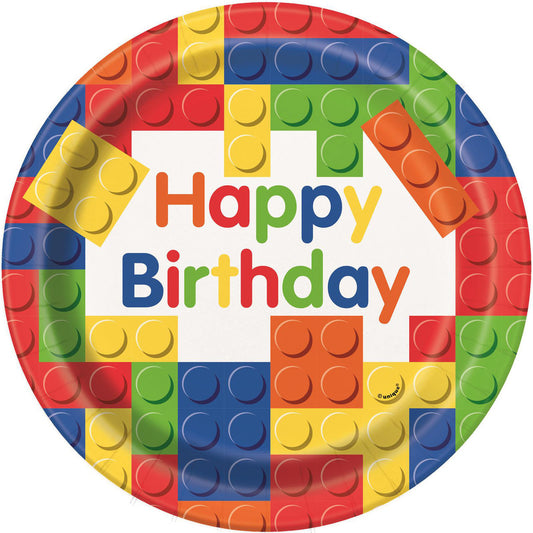 Building Blocks "Happy Birthday" Paper Plates 23cm (Pack of 8)