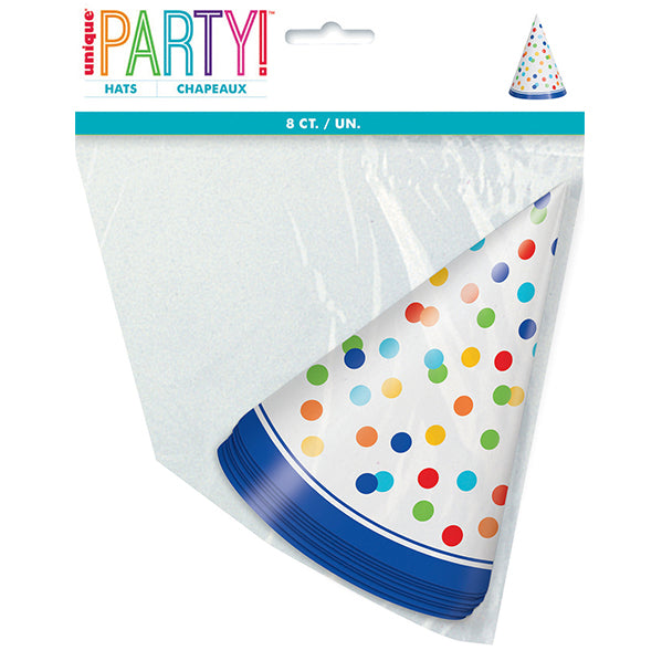 Party Hats - Rainbow Polka Dot (Pack of 8)