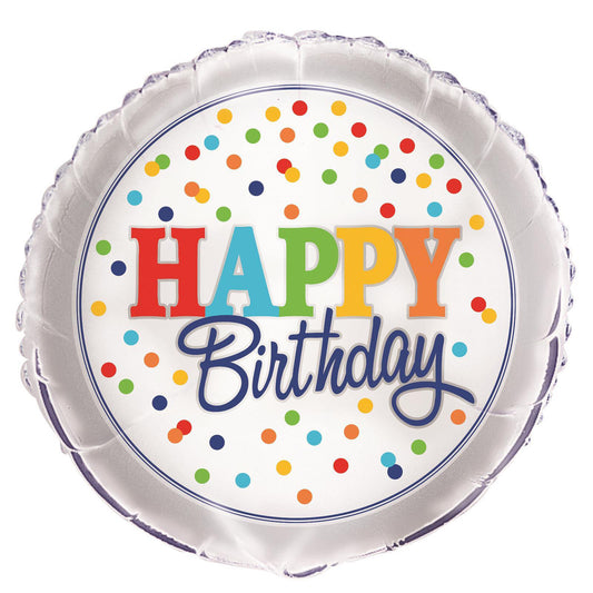 Rainbow Polka Dot "Happy Birthday" Foil Balloon 45cm