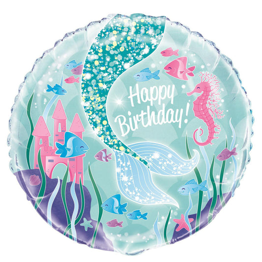 Mermaid "Happy Birthday" Foil Balloon 45cm