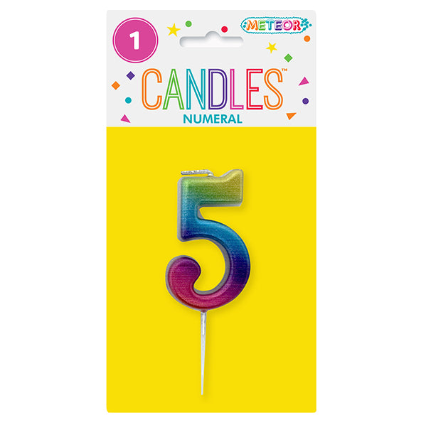 Metallic Rainbow Mini Numeral Pick Candle - 5