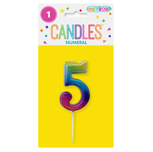 Metallic Rainbow Mini Numeral Pick Candle - 5