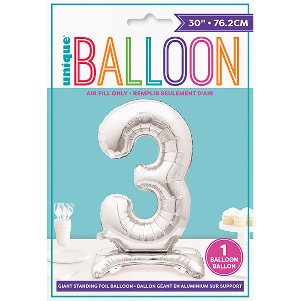 Silver "3" Giant Standing Numeral Foil Balloon (76cm)