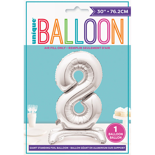 Silver "8" Giant Standing Numeral Foil Balloon (76cm)