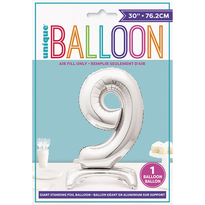 Silver "9" Giant Standing Numeral Foil Balloon (76cm)