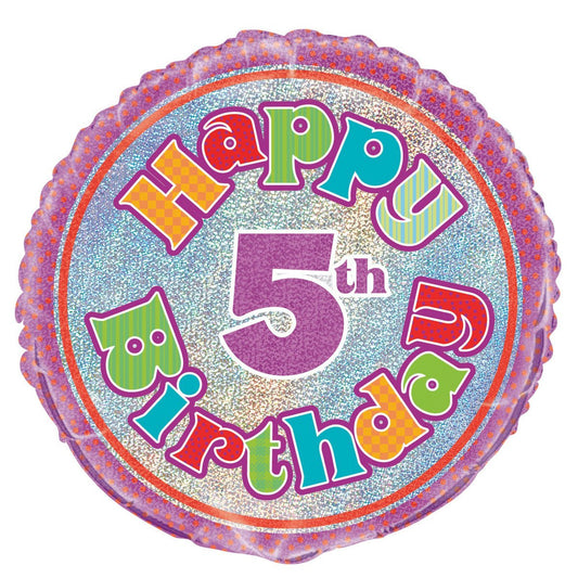 5th Birthday Foil Prismatic Balloon 45cm - The Party Marketplace