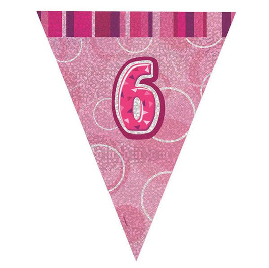 "6" Glitz Pink Flag Banner - 2.74m - The Party Marketplace