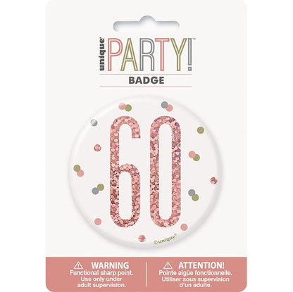 "60" Badge - Glitz Rose Gold - The Party Marketplace