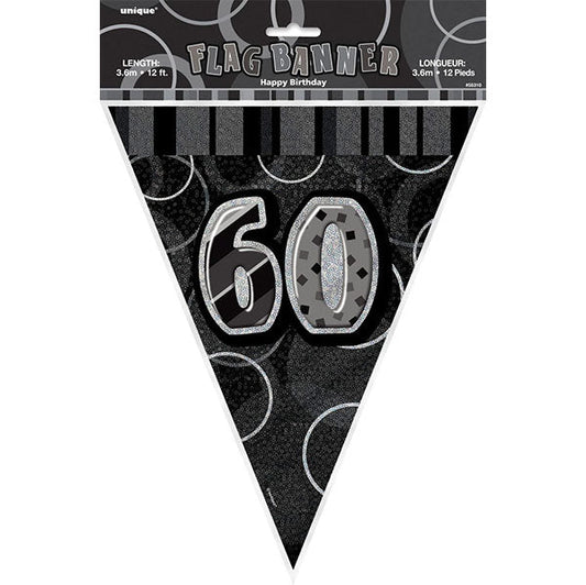 "60" Glitz Black Flag Banner - 3.65m - The Party Marketplace